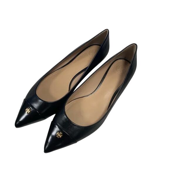 Tory Burch Women's Black Fairford Pointed Toe Leather Flats Size 6.5 - Picture 1 of 7